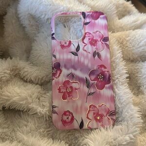 iPhone 14 Pro Max phone case with purple and pink flowers